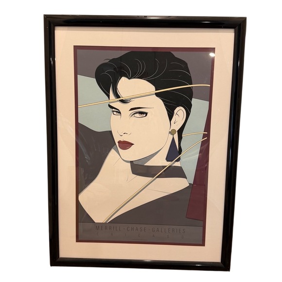 Patrick Nagel Other - Vintage Merrill Chase Galleries Chicago 80s Patrick Nagel Style Framed Art 38x26